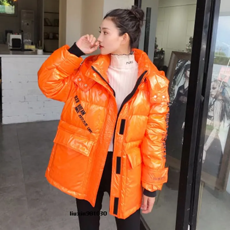 

2020 Winter Jacket Women Streetwear White Duck Down Parkas Female Thicken Warm Coat Candy colors Glossy Snow Down Outwear