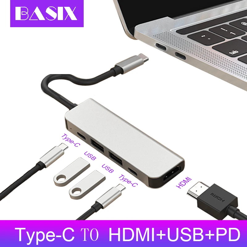 Basix Type C концентратор Usb к HDMI мульти порты USB 3 0 PD адаптер для зарядки Samsung Galaxy S9 Huawei