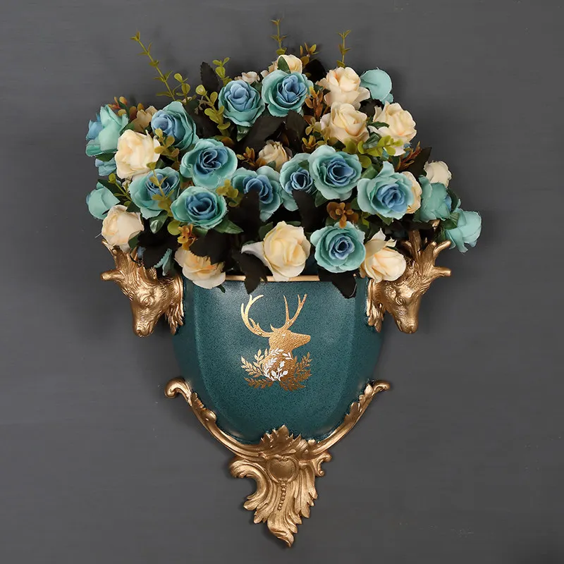 Новая китайская голова оленя настенная ваза из смолы + набор искусственных