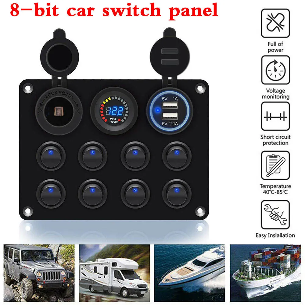 

12V 24V переключатель Панель светодиодный USB Зарядное устройство морской катер 8 Gang кулисный переключатель Панель Встроенный предохранитель я...