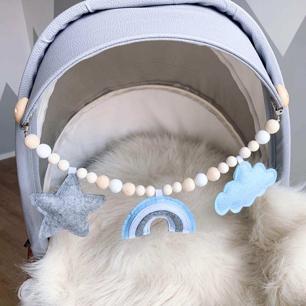 

Food Grade Pacifier Clip Holder Pram Hanging Teething Wooden Bead Gums Bracelet Pain Relief Montessori Rattles Toys for 3 Months