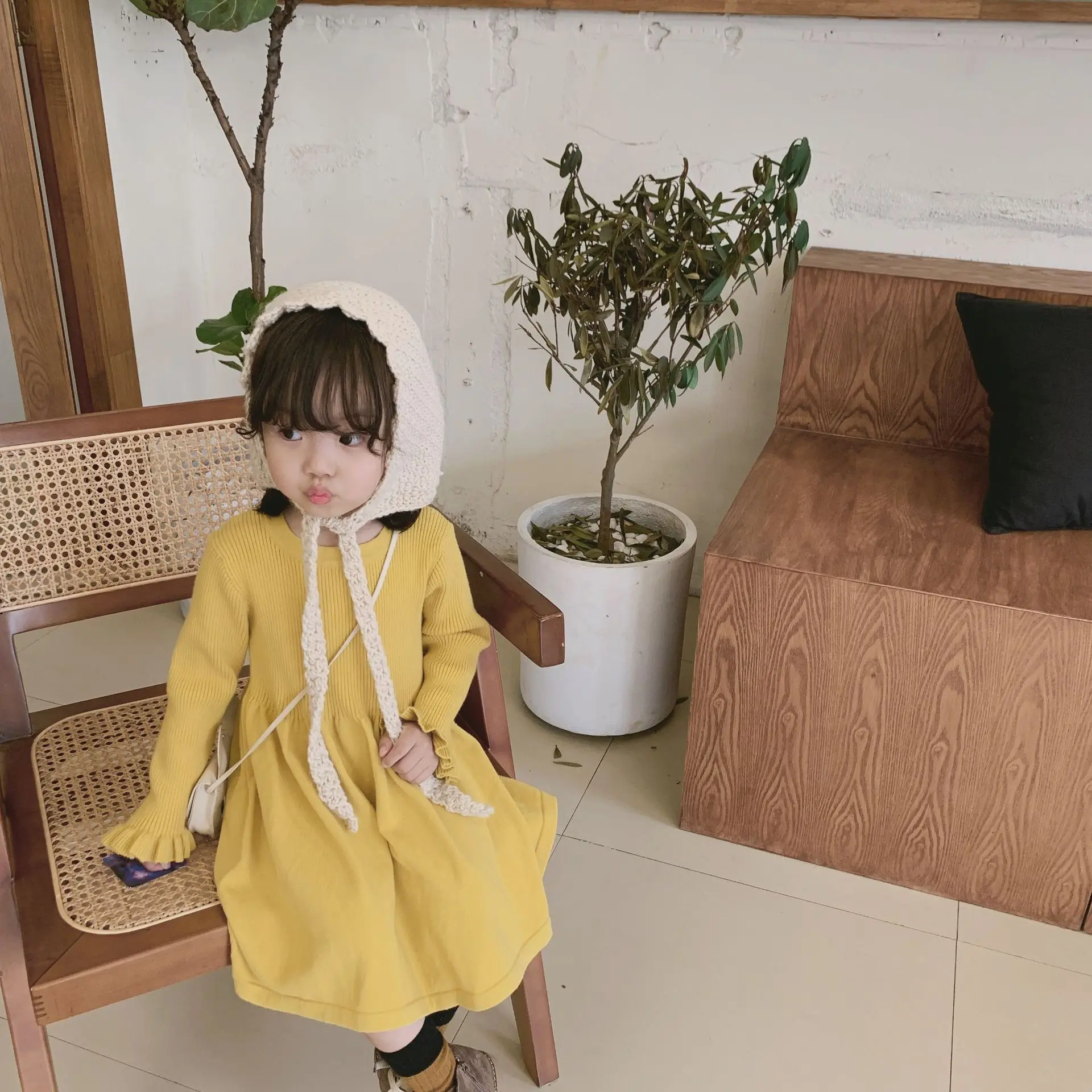 Autumn Winter high quality cotton yarn knitted sweater dresses for girls 1-6 years kids warm long sleeve dress | Детская одежда и