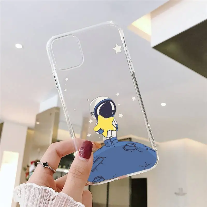 

Cute Cartoon Astronaut Planet Star Phone Case For iphone 12 11 8 7 6s 6 5 5s 5c se plus mini x xs xr pro max Transparent soft