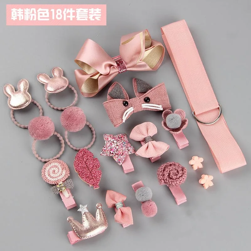 Pink-18PCS 18 шт. набор головных уборов, игрушки для девочек, детские игрушки принцессы для макияжа, бант из ленты, заколки для волос, заколки для волос, красивые и модные игрушки для девочек - Цвет: Pink-18PCS