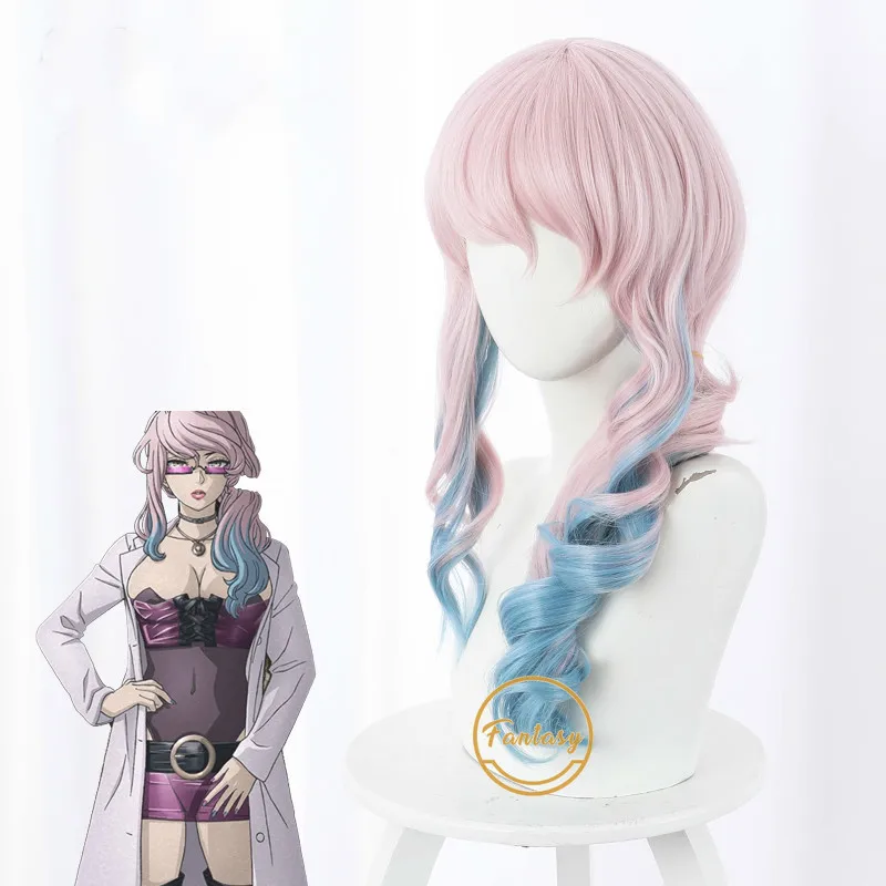 

Akudama Drive Cosplay Heat Resistant Synthetic Long Curly Pink Blue Hair Halloween Party Wig+ Free Wig Cap