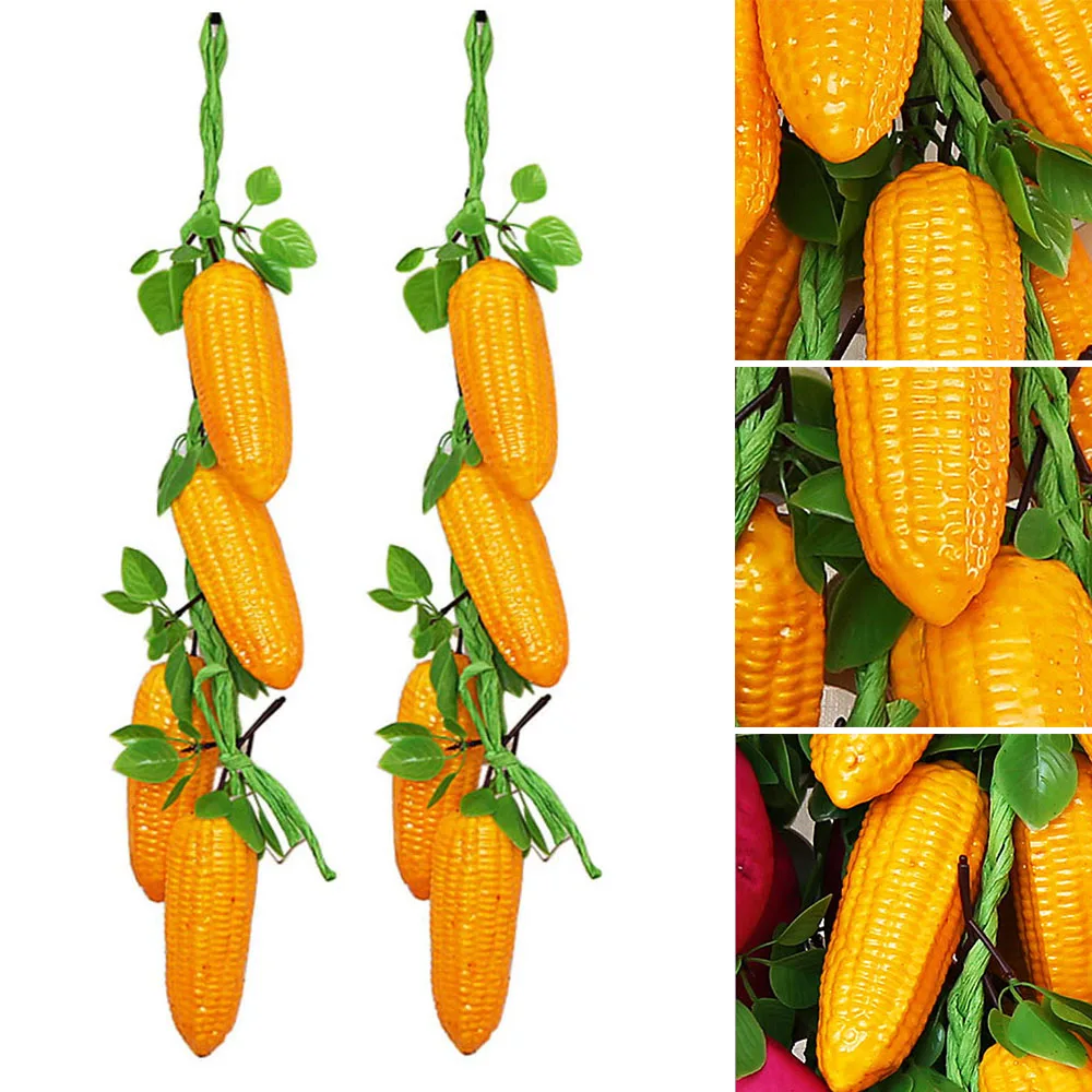 

2 Strings Artificial Corn Stem Fake Plants For Photography Props Home Decor Artificial Corn Strings Simulation Vegetable Corn