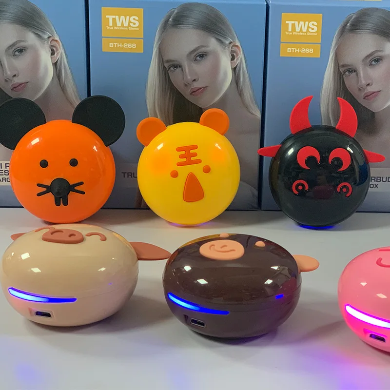 

TWS Беспроводная bluetooth-гарнитура с мультипликационным изображением поросенка пара bluetooth-наушников креативные спортивные стереонаушники мин...