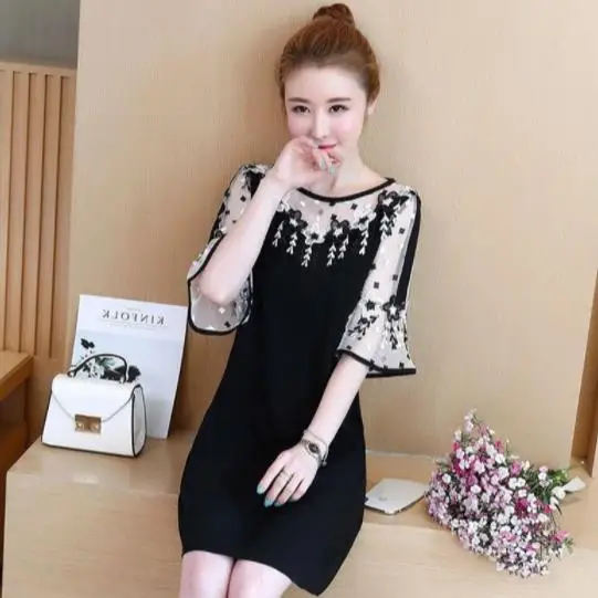 M 5xl черное кружевное платье с цветочной вышивкой сексуальные винтажные