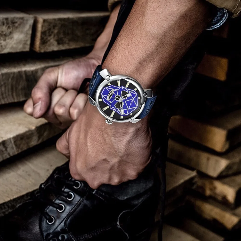 

BENYAR BY 5132 Men's Quartz Wristwatch for Men Watches Luxury Brand Leather Sport Watch Waterproof Fashion Skull Clock