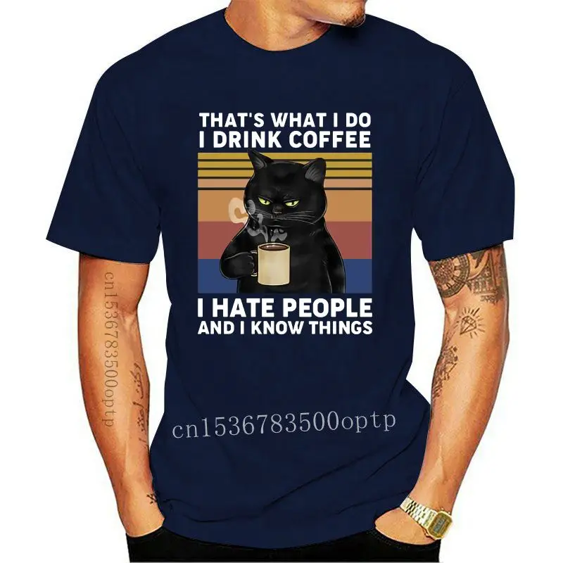 

Женская мода 2021, летняя забавная черная кошка, это что я делаю, я пью кофе, я ненавидеть людей, винтажная Мужская футболка, топы
