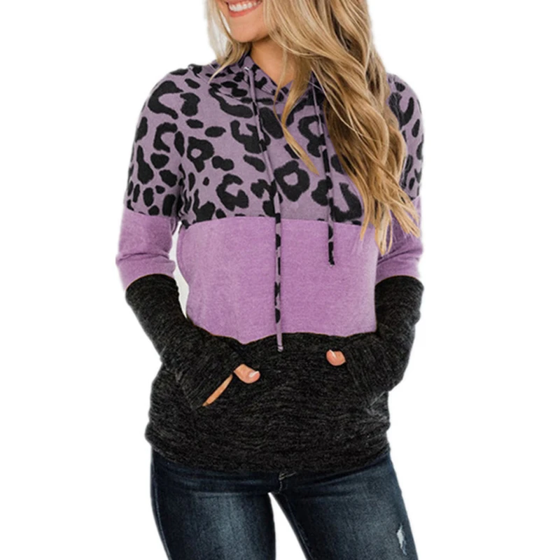 

Women Fleece Coat hoodies pullover Winter Warm Hoodie Outwear Leopard Patched Hooded Women Outwears sweatshirt