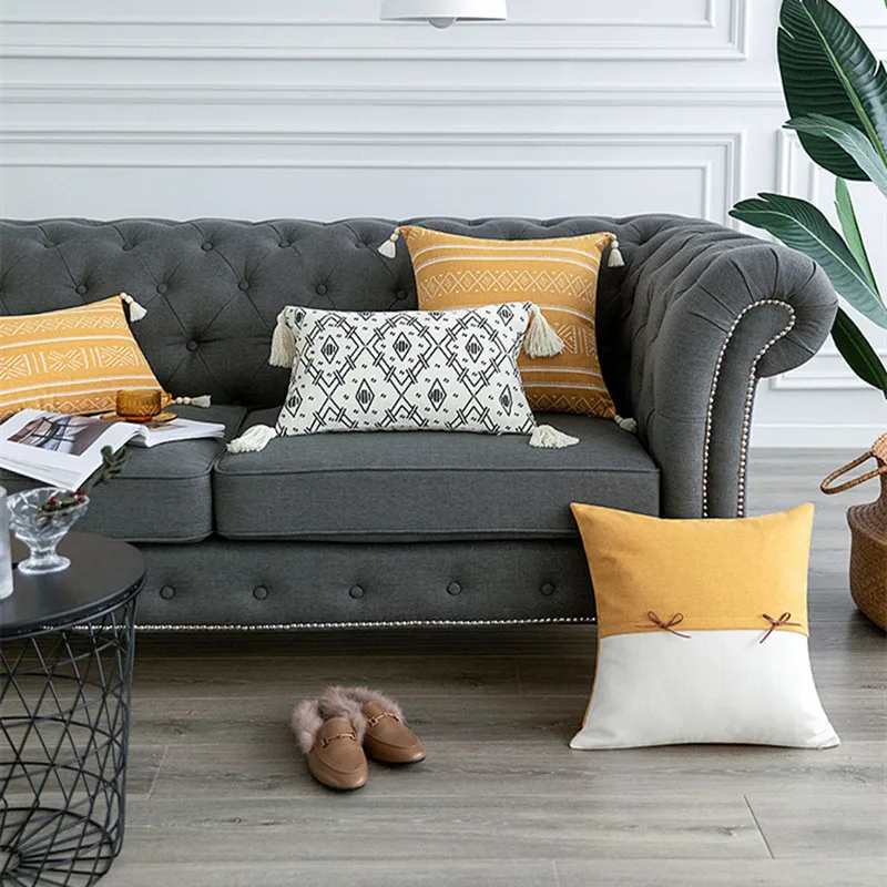 Желтая Белая Подушка с геометрическим рисунком для украшения дома наволочка