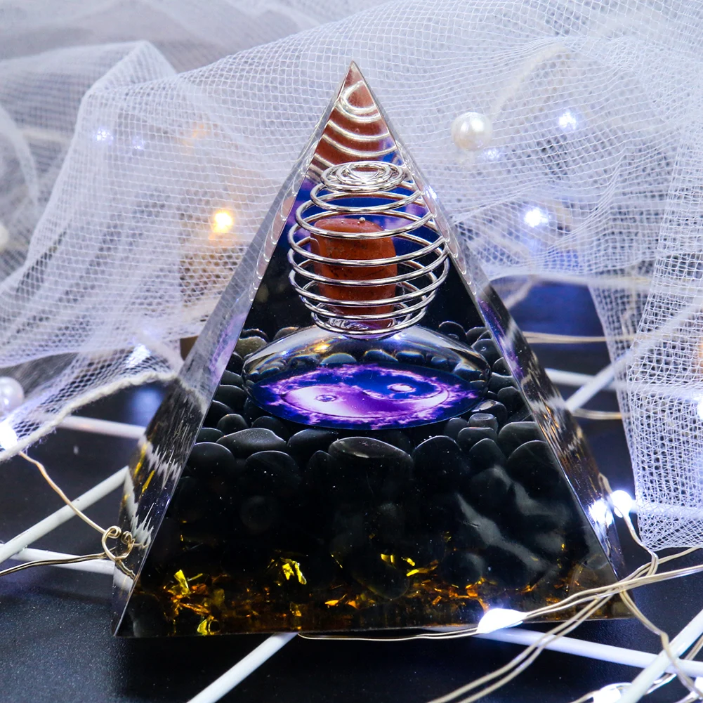 

Orgone Obsidian Healing Pyramid Yin Yang Tai Chi Divine Magnetic Field Protectio Reiki Chakra Absorb Negative Energy Paperweight