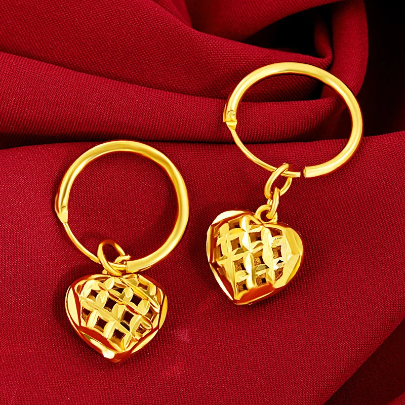 

Hollow Heart Dangling Earrings 18K Gold Earrings for Mam Birthday Gifts Fine Jewelry Female