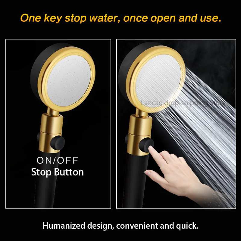 Насадка для душа высокого давления с кнопкой включения/выключения вращается на