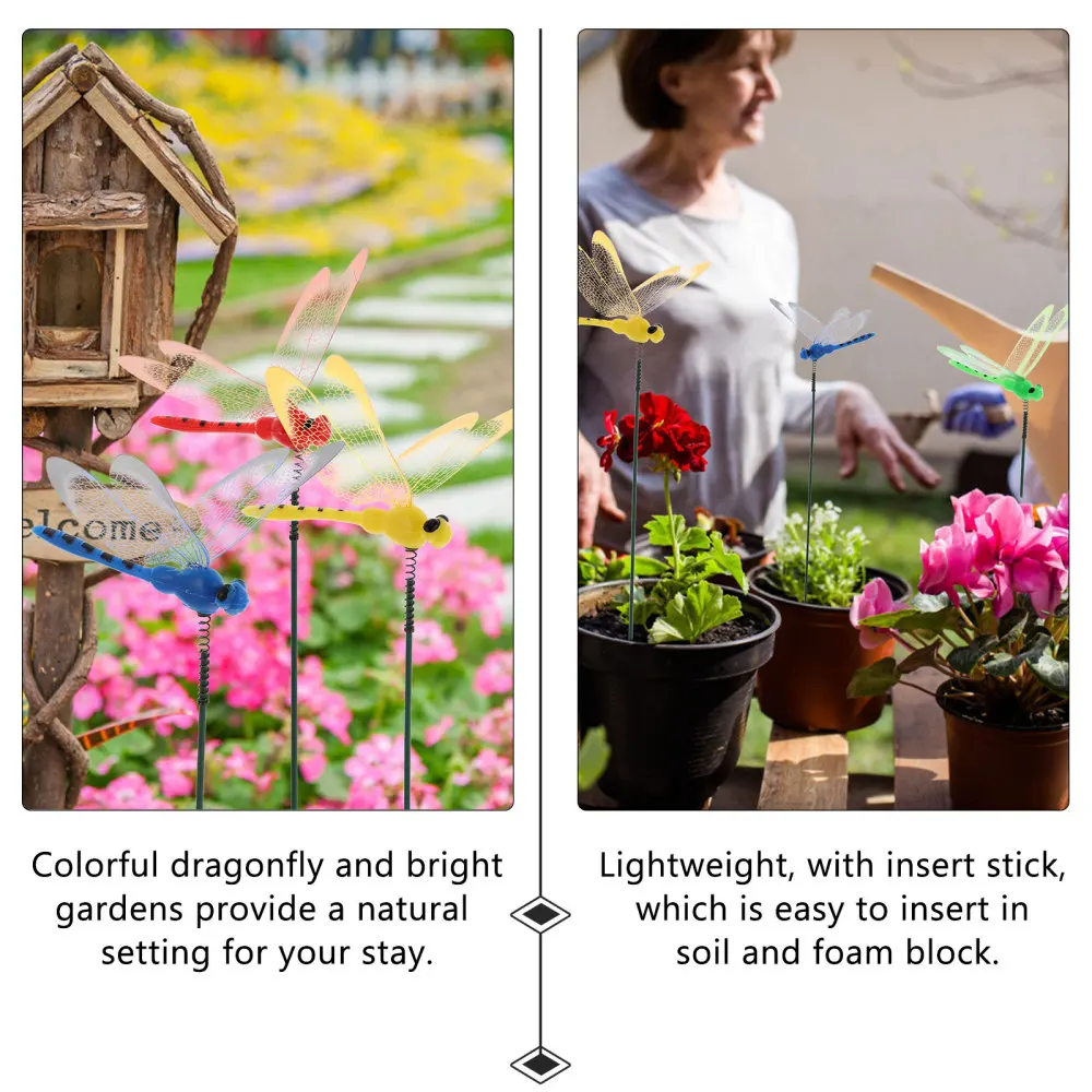 

30pcs Simulation Dragonfly Stakes 3D Dragonfly Stick Decoration Random Color