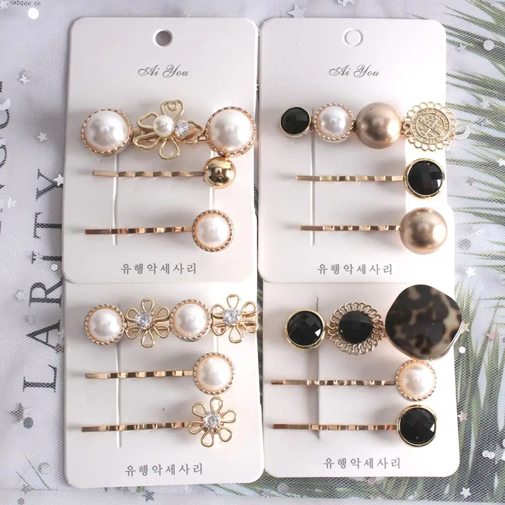 

Chic Alloy Metal Hair Clips Pearls Hairpins Geometric Flower Barrett Women Hair Accessories Gold Color Hairgrip Hair Accessories