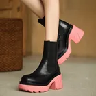 Женские ботинки в стиле панк, зимние ботинки на платформе и высоком каблуке, ботильоны черного и розового цветов, мотоциклетные ботинки, 2021