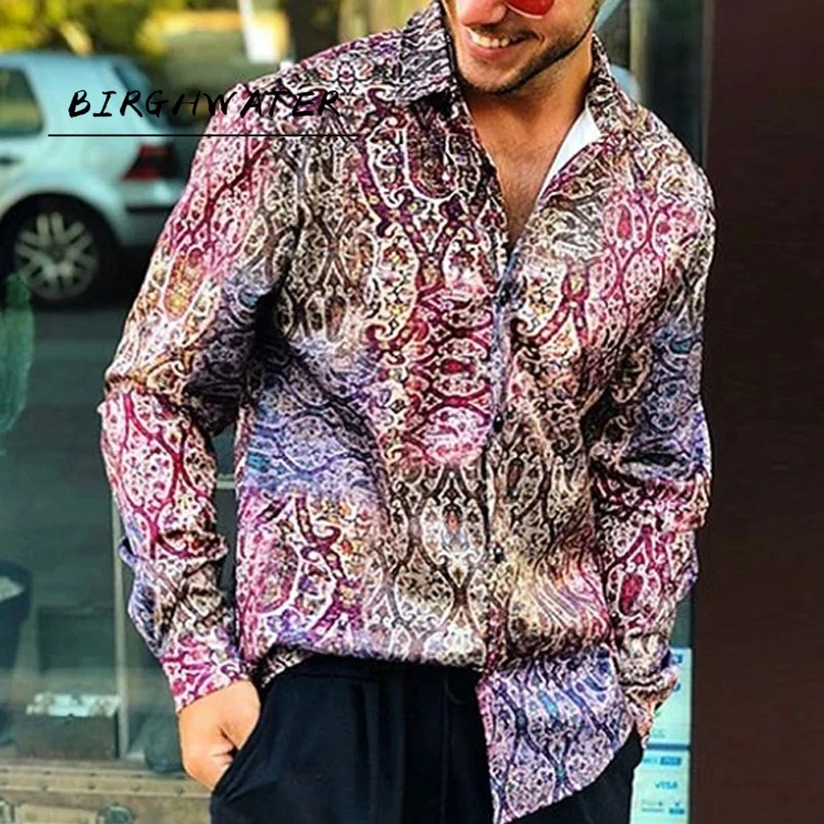 

Мужская Повседневная рубашка с длинным рукавом, с принтом