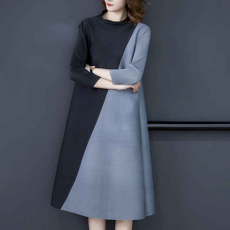 Платье женское Плиссированное средней длины с воротником-стойкой | Женская