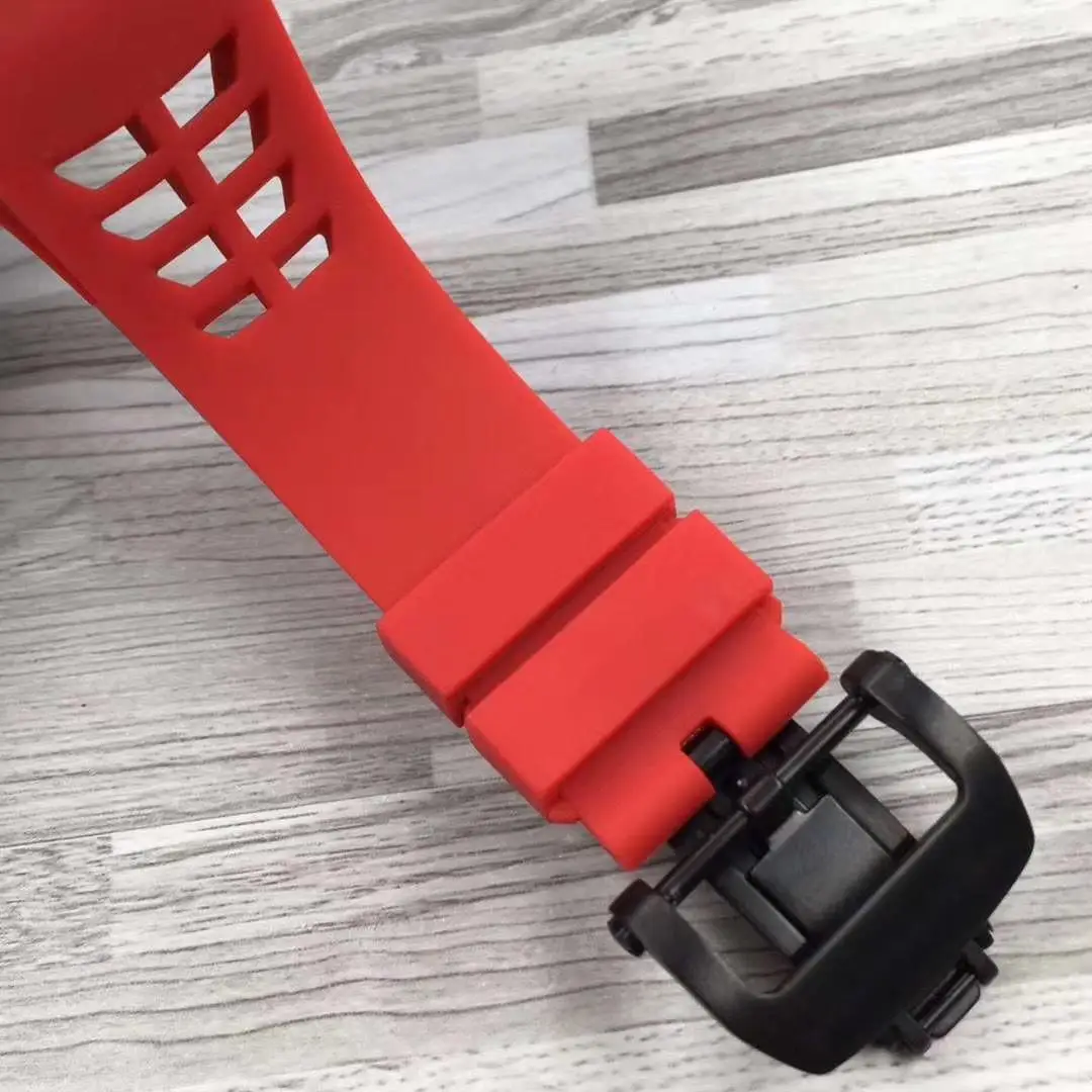 

Luxury New Mens Automatic Mechanical Watches Black Blue Red Rubber Carbon Fiber Case Sapphire Glass Skeleton Dial Watch AAA+