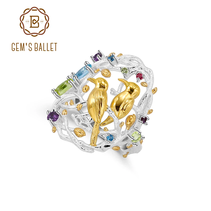 Женское кольцо для коктейлей GEM'S BALLET 925 пробы серебряное ручной работы |
