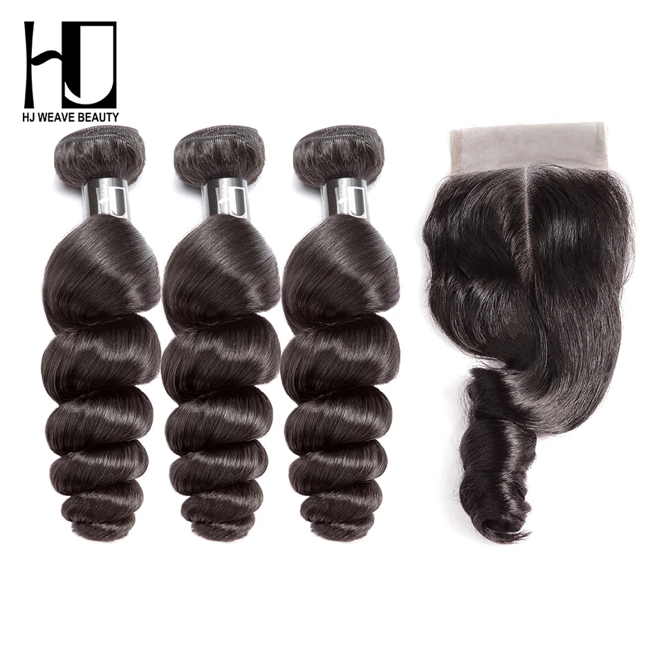 [HJ Weave beauty] пучки волос OneCut с закрытием P бразильские пучки волос плетение Свободные волны девственные человеческие волосы для наращивания