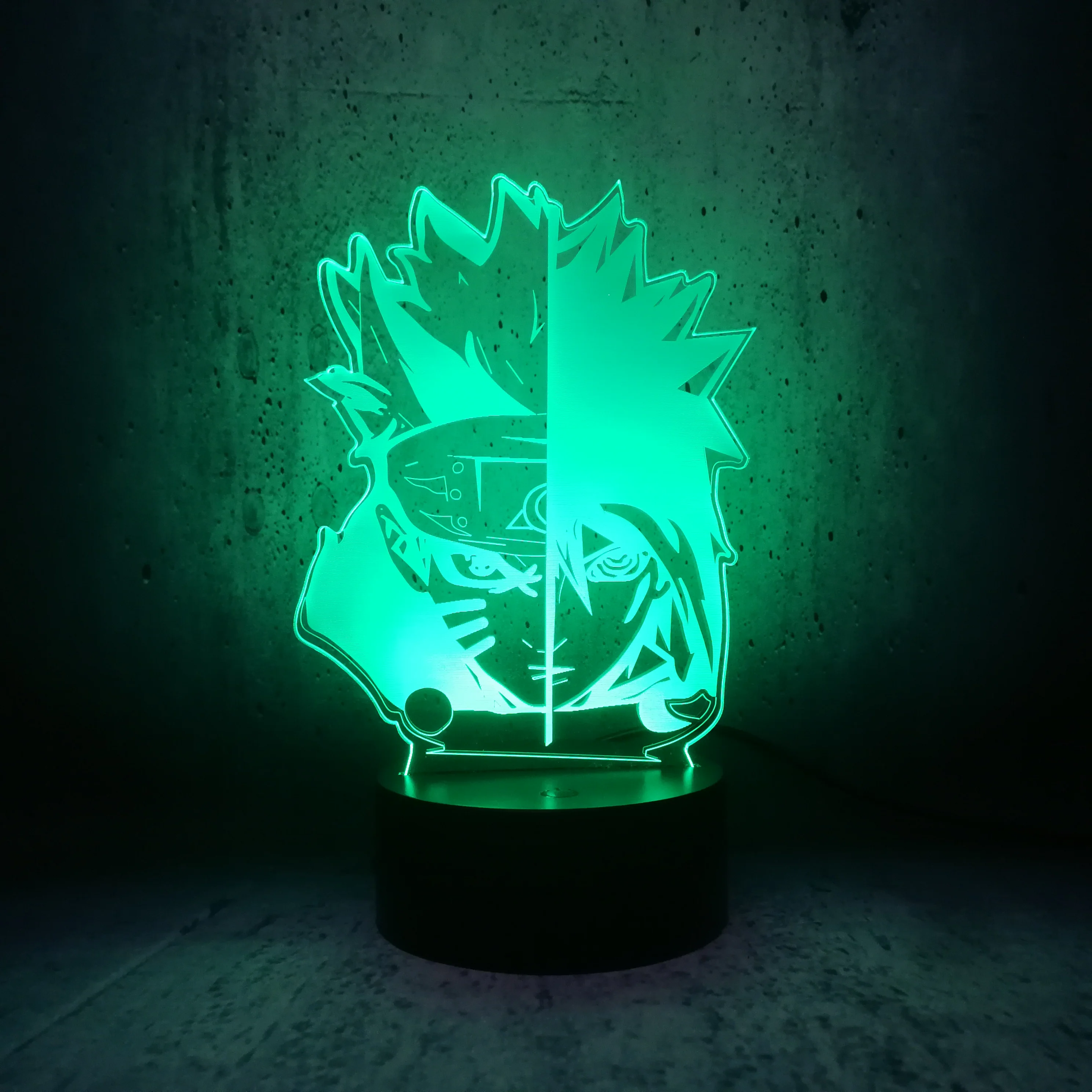 Наруто 3D Светодиодная лампа Саске с двойным лицом Ночник декор для детской