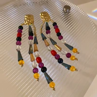 new exaggerated long color crystal tassel earrings for women 2021 korean fashion jewelry unusual earrings accessories for girls