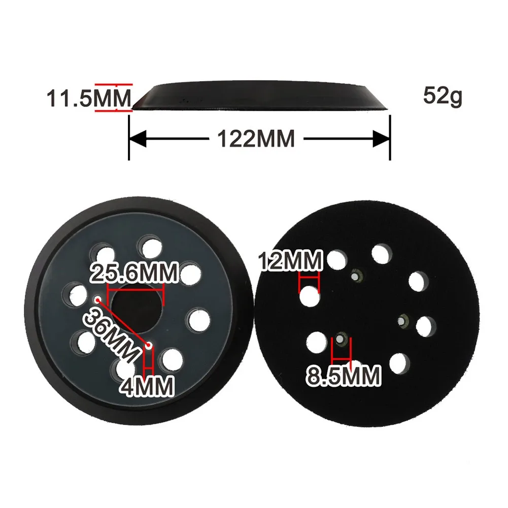 

1 Piece Sanding Backing Pad 125mm 1pc 5 Inch 8 Holes Backing Plate Black
