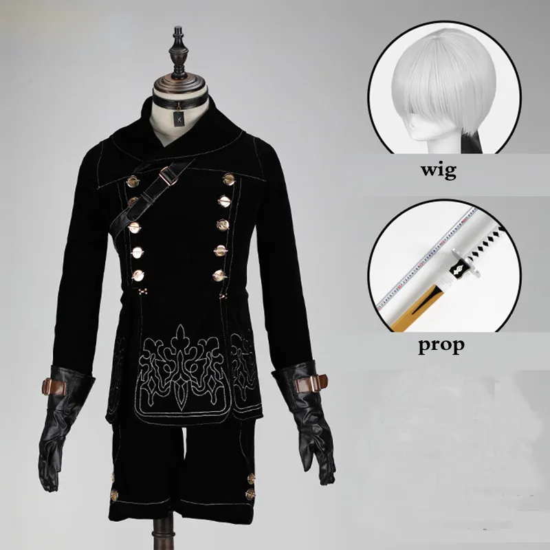 Set B NieR Automata jorha NO.9 type S маскарадные костюмы 9S Униформа топ+ брюки+ сумка+ перчатки+ ожерелье+ тени для век парик меч сапоги обувь - Цвет: Set B