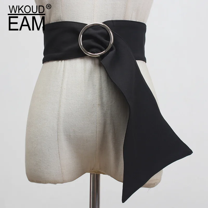WKOUD EAM 2020 Новый Широкий Пояс из хлопка с металлической круглой пряжкой для женщин