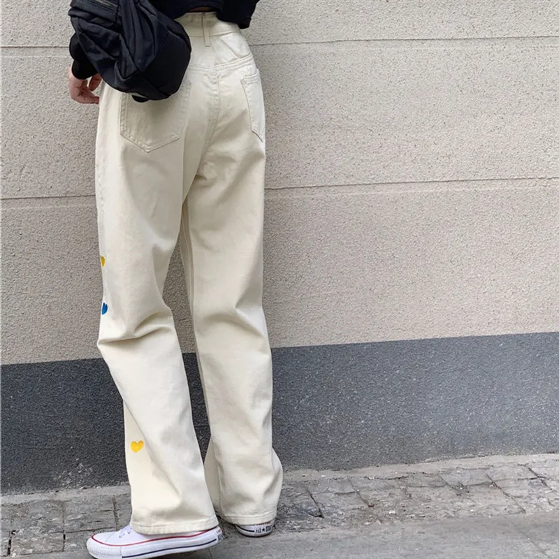 

POUNGDUDU Womens Jeans Female 2021 Spring Y2K Pants Wide Leg Jeans Vintage Straight Casual HightStreet All-Match Trousers