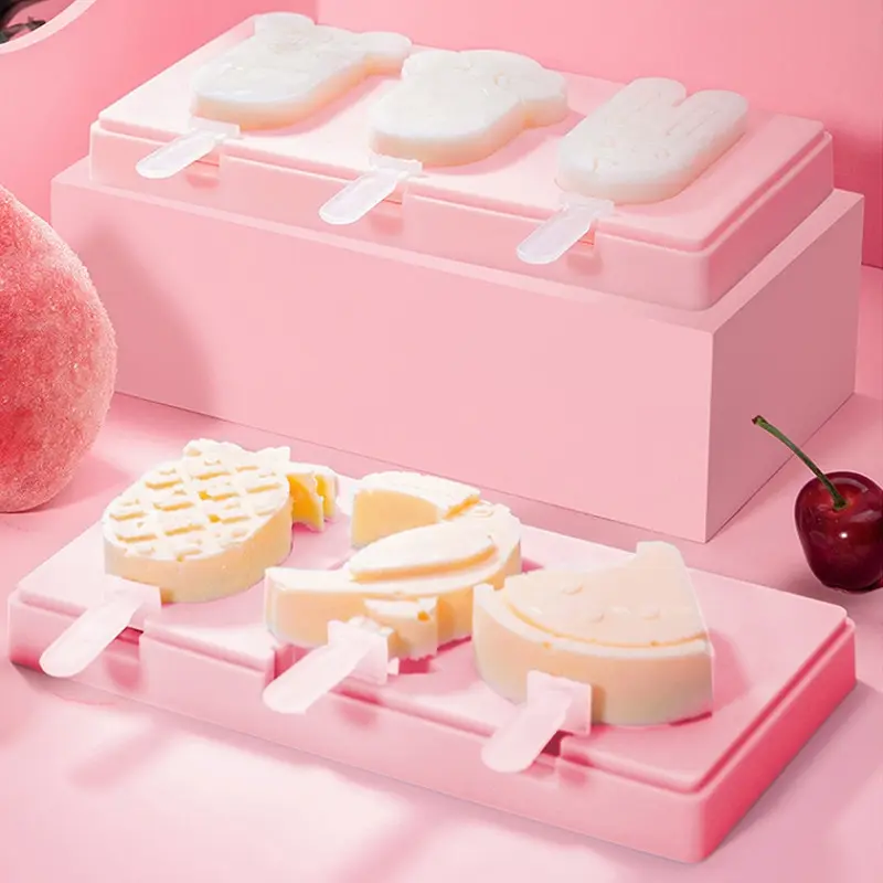 

Silicone Ice Cream Mold with Lid Animals Shape Jelly Mould Children Handmade DIY Dessert Yogurt Ice Grid with Popsicle Stick