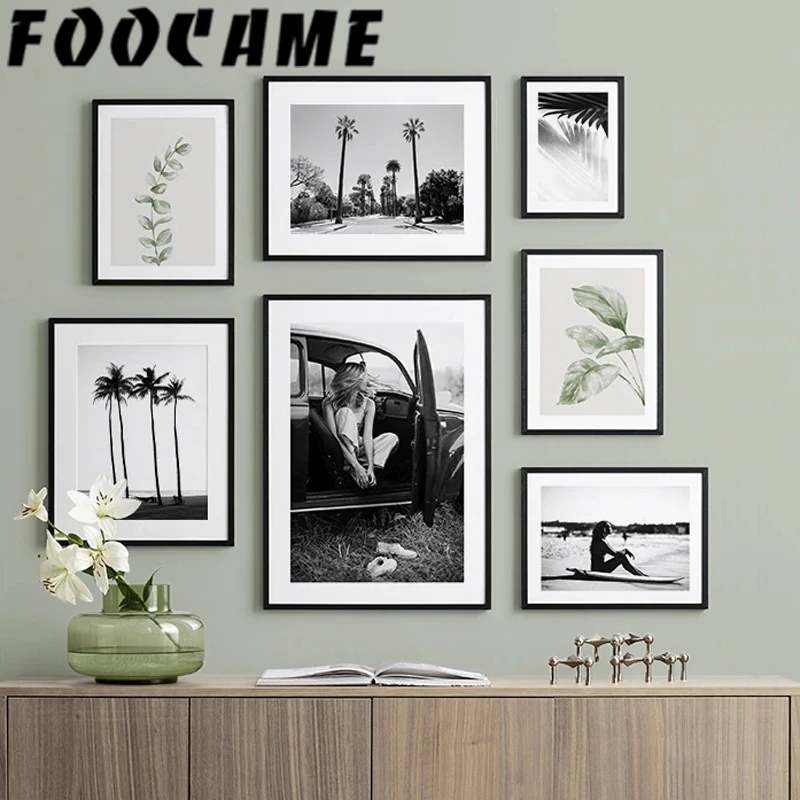 

Beach Black White Scenery Nordic Canvas Painting Poster Green Plants Travel Landscape Photography Wall Art Print Pictures Decor
