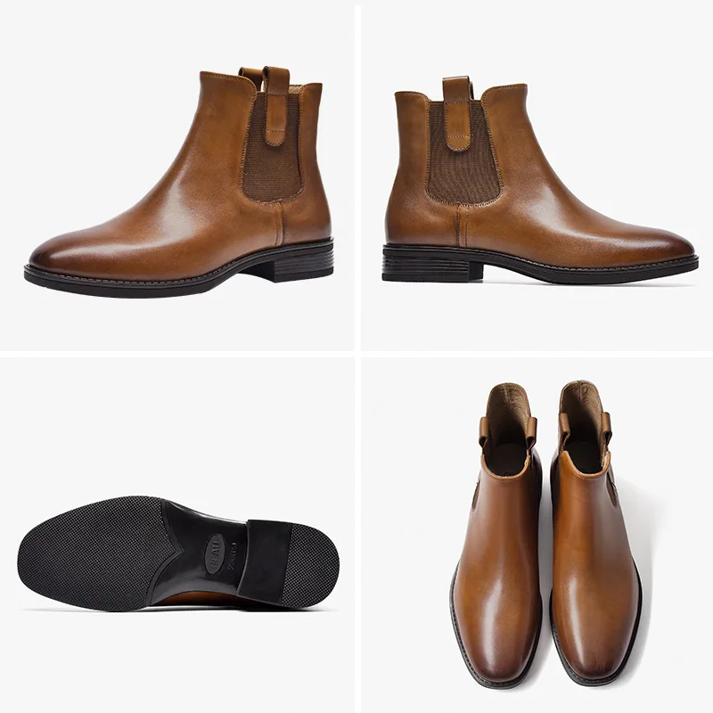 

BeauToday Chelsea Women Boots Ankle Length Genuine Cow Leather Waxing Square Toe Ladies Bootie with Elastic Bands Handmade 03699