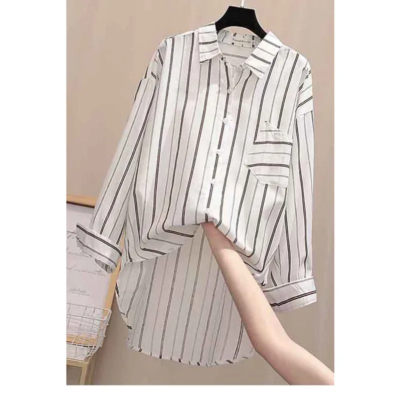 

2021 Spring New Blouse Women Casual Striped Top Shirts Blouses Female Loose Blusas Autumn Casual Ladies Office Blouses Top Sexy