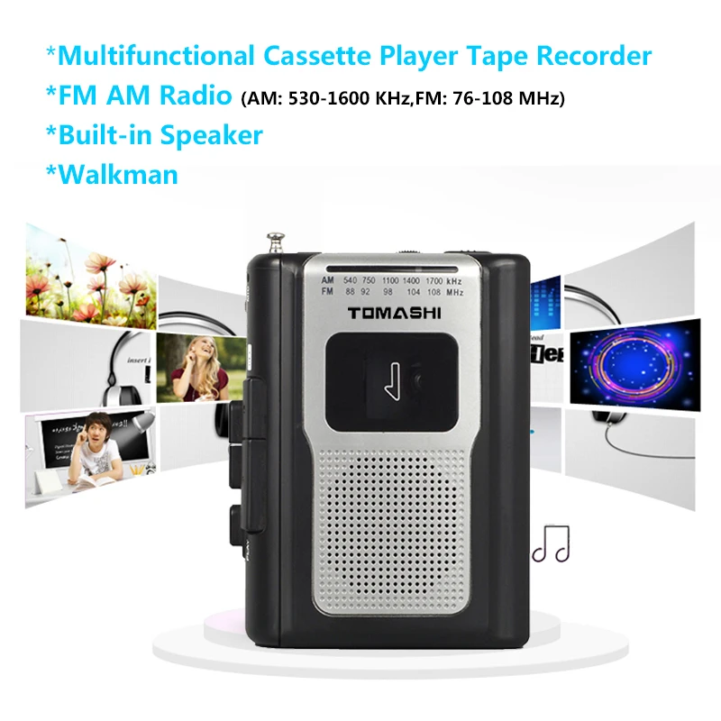 Кассетный плеер Walkman магнитофон FM AM радио с Built-in динамиком микрофон для