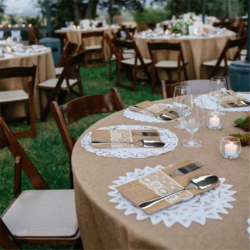 10 шт. джутовых шнурков кружева столовые приборы держатели Винтаж из натурального