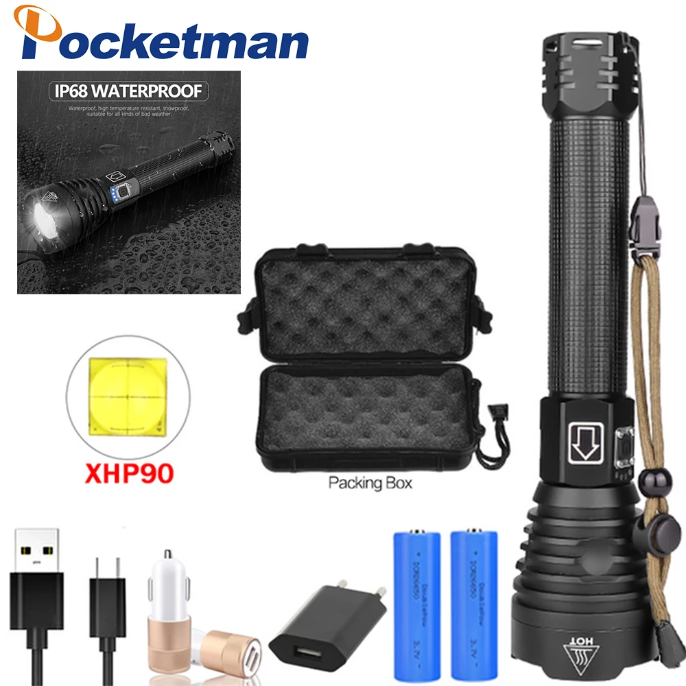 Самый мощный светодиодный фонарик XHP90 с зарядкой от USB фонарь зумом XHP70.2