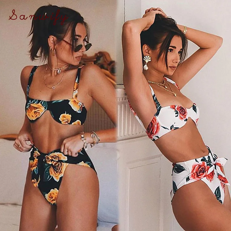 

Sexy Print Floral Bikinis Women Swimsuit Push Up Swimwear High Waist Bikini Set Bathing Suit Beachwear