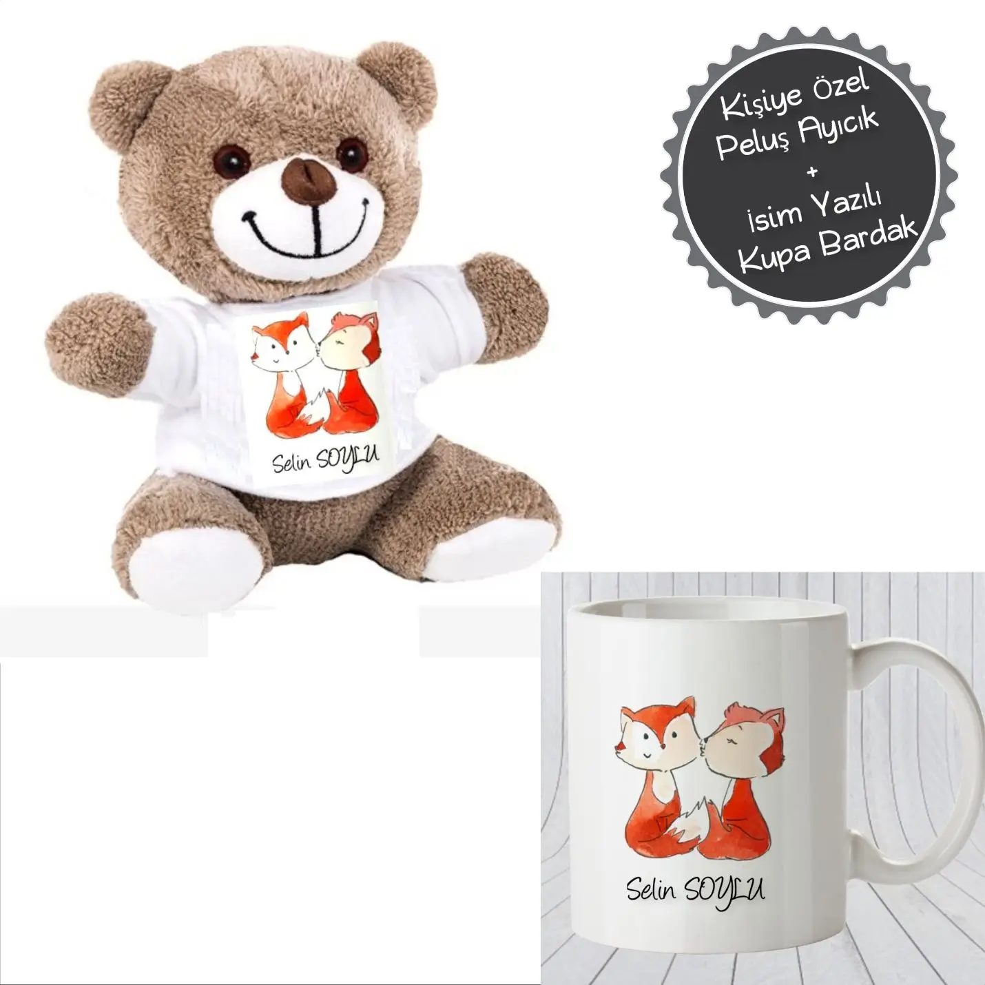 

Personalized Love Foxes Plush Bear and Mug Cup Set