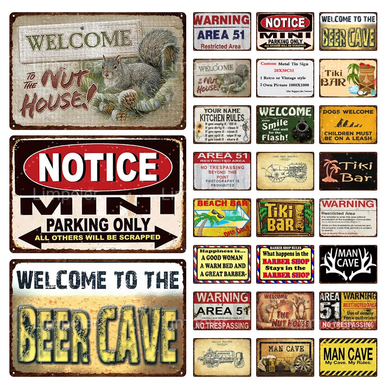 

Tin Painting Man Cave Retro Bar Beer Cave Club Signage Dogs Welcome Scene Photo Layout Markers Home Shop Business Decoration