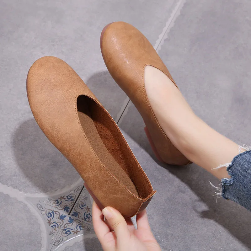 Туфли женские винтажные из мягкой кожи удобные рабочие лоферы без застежки