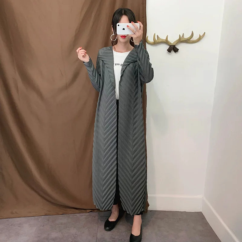 Женский плиссированный Тренч Miyake однотонное Свободное длинное пальто большого