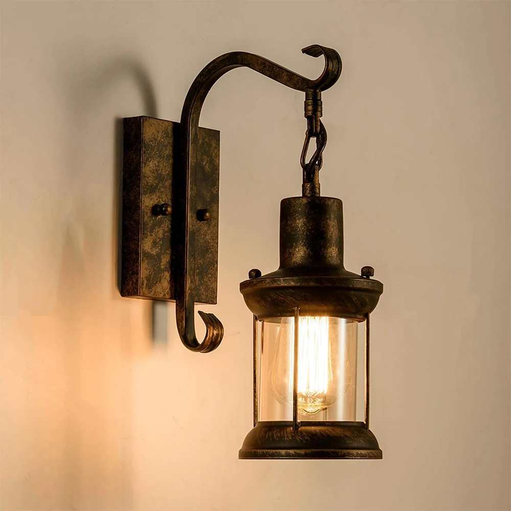 American Vintage Wall Light Industrial Lighting Retro Metal Wall lamp Indoor Home Restaurant Lights Fixture Glass Shade Cover