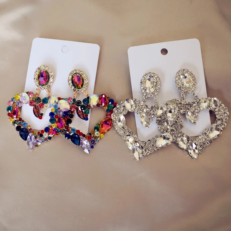 

Fashion Glass Crystal Big Heart Pendant Women Dangle Earrings Jewelry Fashion Lady's Party Statement Earrings Accessories