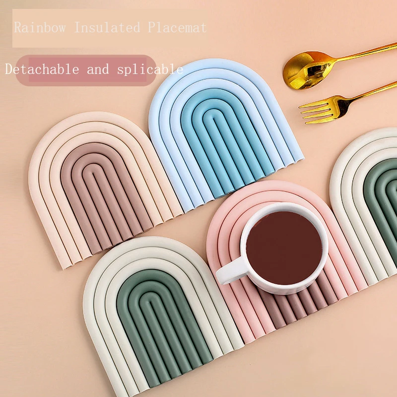 

Hot Dishes Pot Holder Placemat Multipurpose Pot Holders Rainbow Silicone Table Mat Coaster for Kitchen Heat Resistant Pan Pads