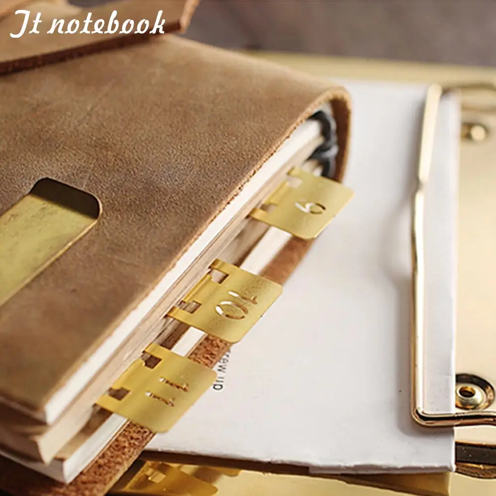 

12pcs Copper Bookmark Retro Brass Metal Bookmarks For Midori Traveler's Notebook Monthly Planner Accessories Vintage Stationery
