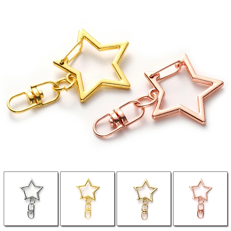 

10pcs Hollow Out Five-Pointed Star Shape Key Chain Fashion Gold Silver Color Metal Buckles Key Ring DIY Bag Pendant Accessories